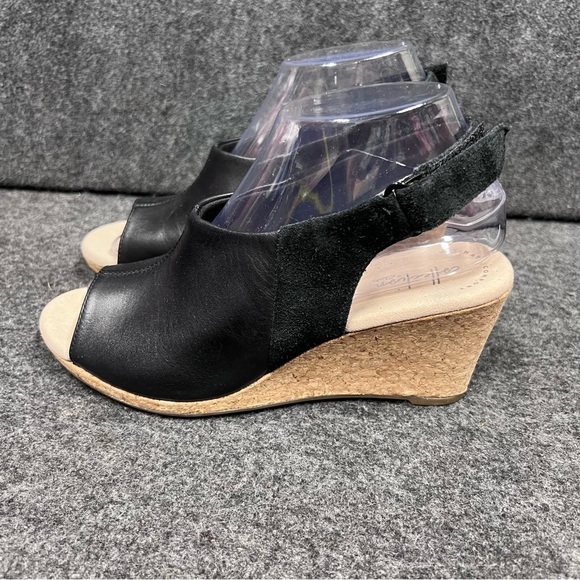 Clarks Women's Lafley Jess Slingback Wedge Sandal Black Leather Size 7 - Picture 6 of 12